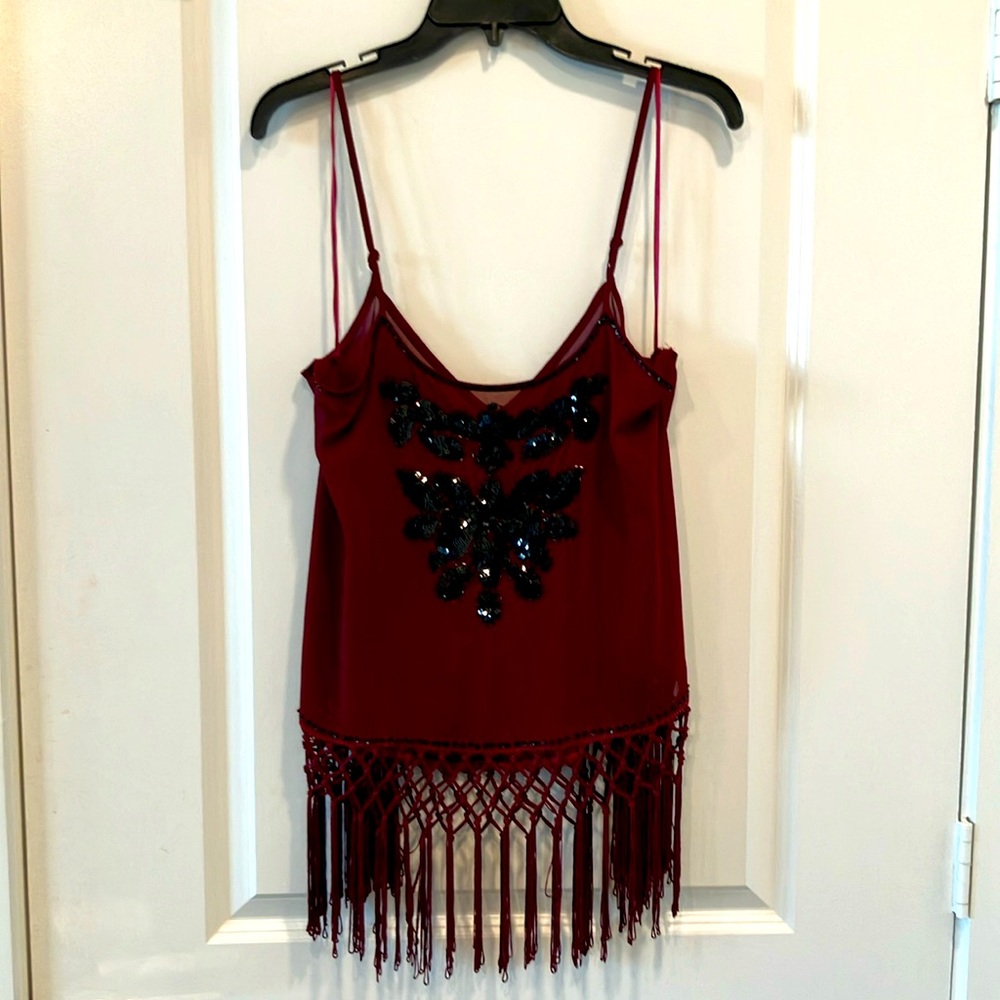 Sheer sequined spaghetti strap blouse